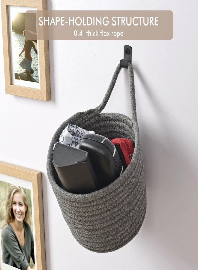 LIGHT DUST Fabric Wall Hanging Baskets - 3Pack Woven Pouchs Boho Style Wall Mounted Bag with Adhesive Hooks, Storage Organizers and Decoration Pocket Caddy Bins on Door Rack (Dark Gray & Black, Large) - Image 3