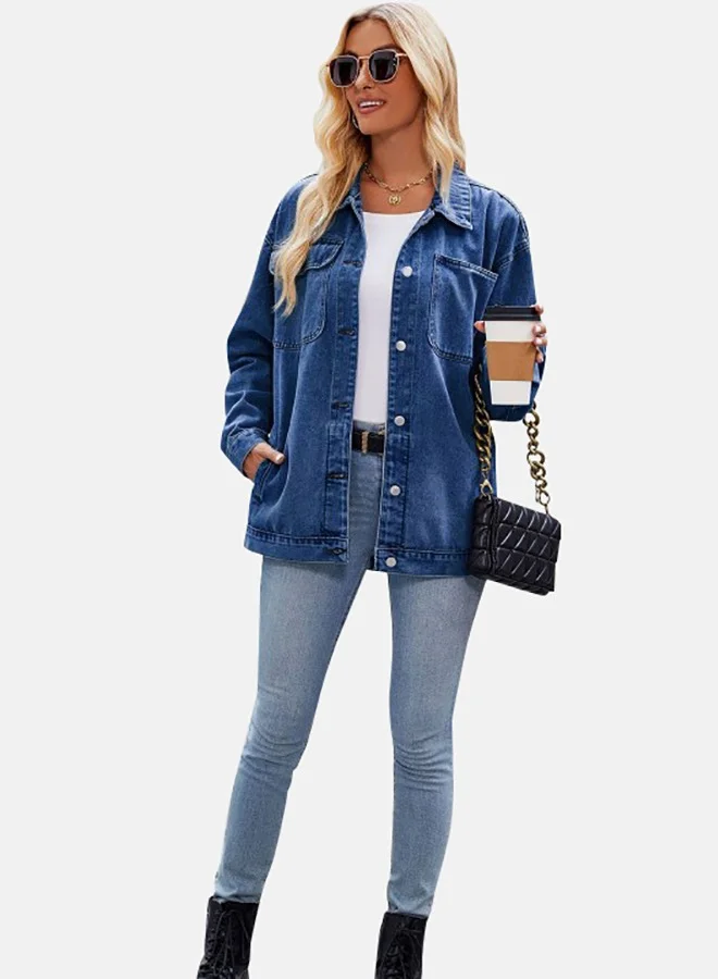 YUNIQEE Blue Collared Long Sleeve Denim Jacket