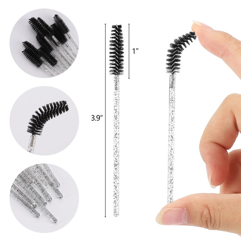 Tbestmax 50 Pcs Disposable Mascara Wands, Crystal Eyebrow Spoolies Brush for Eyelash Extensions, Black Eye Lash and Makeup Brush - Image 2