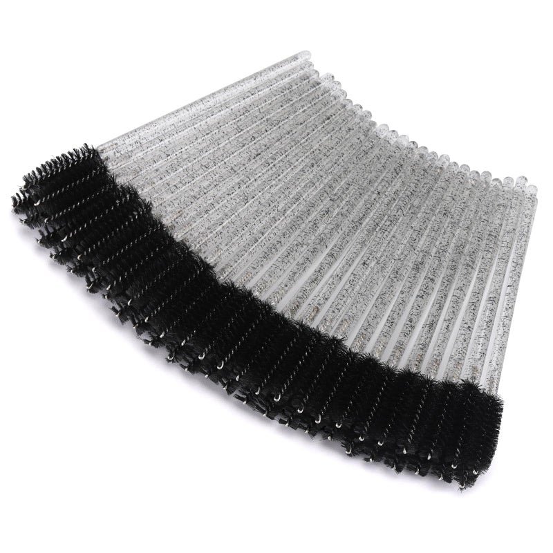 Tbestmax 50 Pcs Disposable Mascara Wands, Crystal Eyebrow Spoolies Brush for Eyelash Extensions, Black Eye Lash and Makeup Brush - Image 1