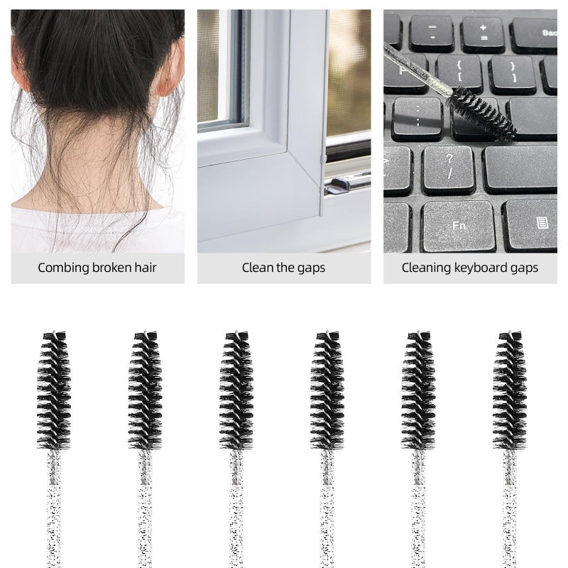 Tbestmax 50 Pcs Disposable Mascara Wands, Crystal Eyebrow Spoolies Brush for Eyelash Extensions, Black Eye Lash and Makeup Brush - Image 4