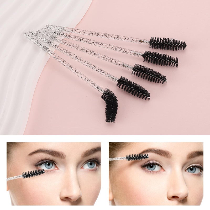 Tbestmax 50 Pcs Disposable Mascara Wands, Crystal Eyebrow Spoolies Brush for Eyelash Extensions, Black Eye Lash and Makeup Brush - Image 3