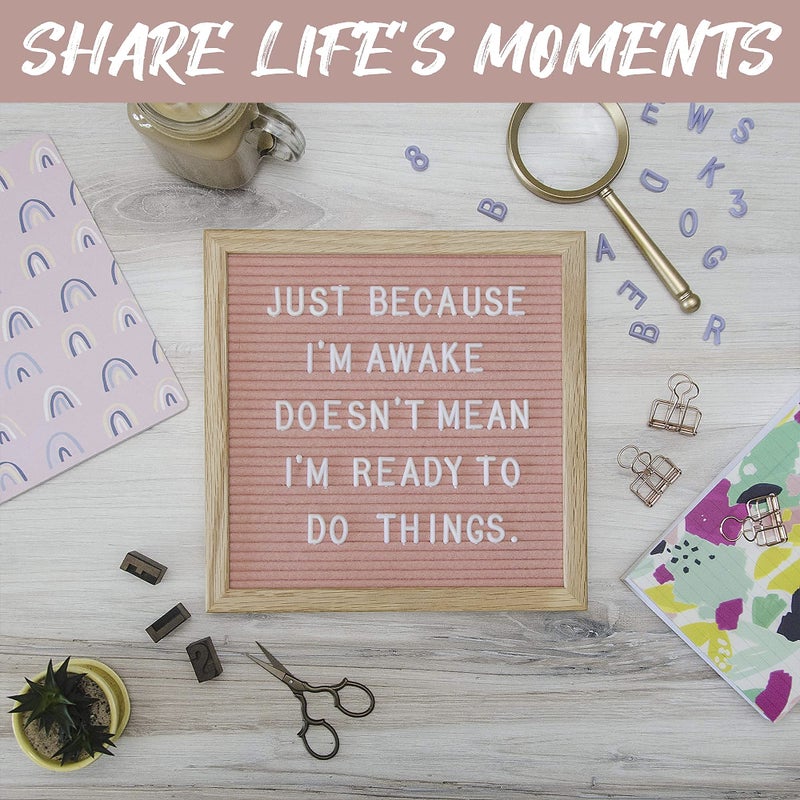 Felt Like Sharing Square Letter Board (Light Pink Felt - 10â€x10â€) â€“ Changeable Message Board with 3 Sets of Felt Board Letters â€“ Statement Wall Sign for Quotes, Home or Holiday Decor In Oak Frame - Image 3