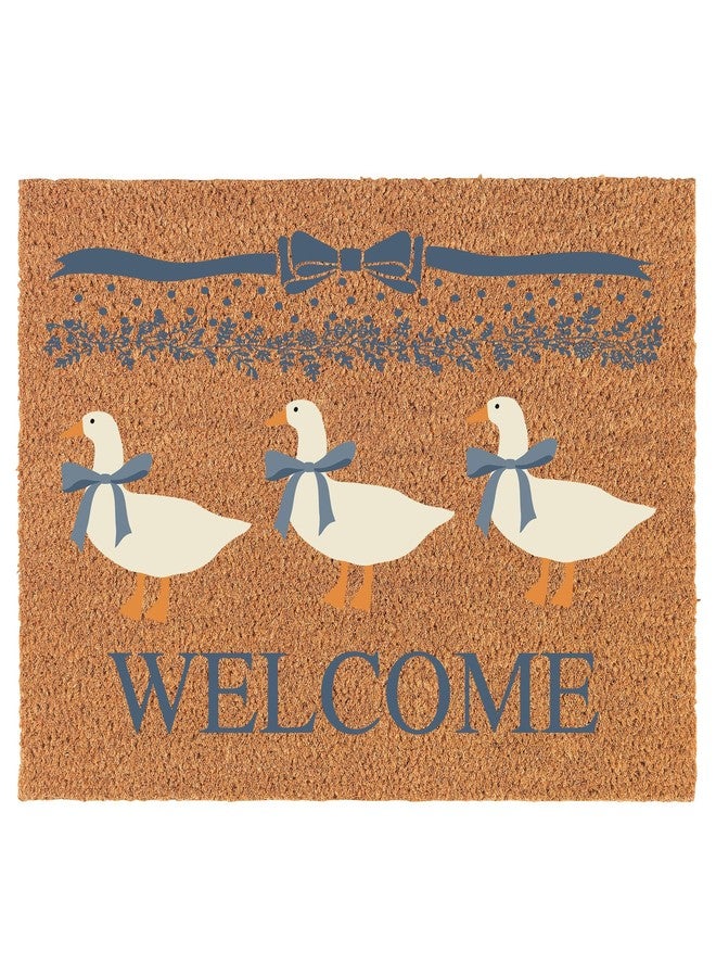 mip Welcome Doormat Coco Coir Door Mat Gift Welcome Vintage Blue Ribbon Goose White (24" x 16") - Image 1