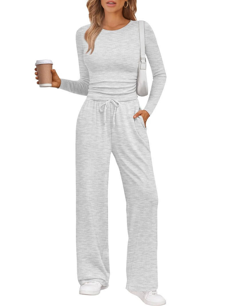 LILLUSORY Lounge Sets for Women Two 2 Piece matching Loungewear Sets Women Winter Clothing 2026 Fall Fashion Travel Airport Outfits Sweatsuits Casual Cute Clothes Oatmeal Grey XL - Image 1