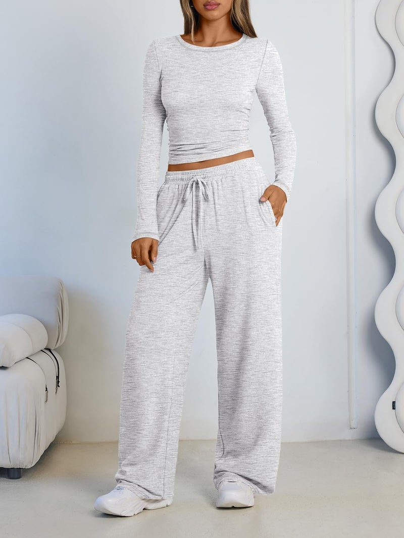 LILLUSORY Lounge Sets for Women Two 2 Piece matching Loungewear Sets Women Winter Clothing 2026 Fall Fashion Travel Airport Outfits Sweatsuits Casual Cute Clothes Oatmeal Grey XL - Image 2