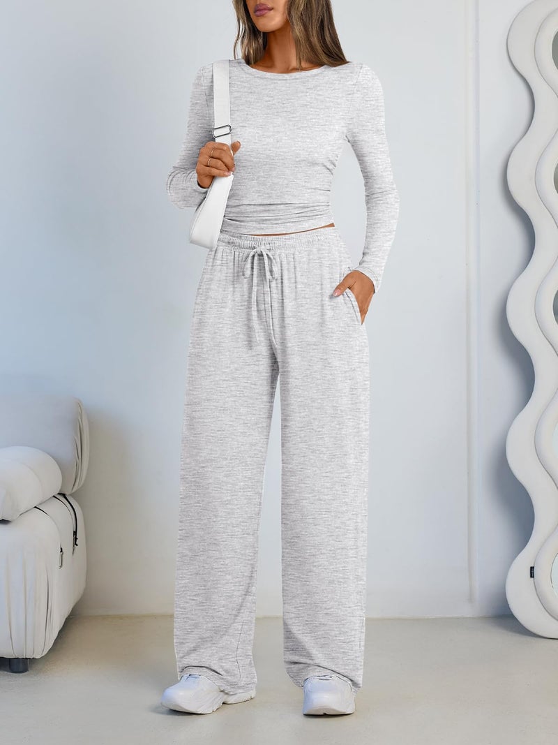 LILLUSORY Lounge Sets for Women Two 2 Piece matching Loungewear Sets Women Winter Clothing 2026 Fall Fashion Travel Airport Outfits Sweatsuits Casual Cute Clothes Oatmeal Grey XL - Image 5