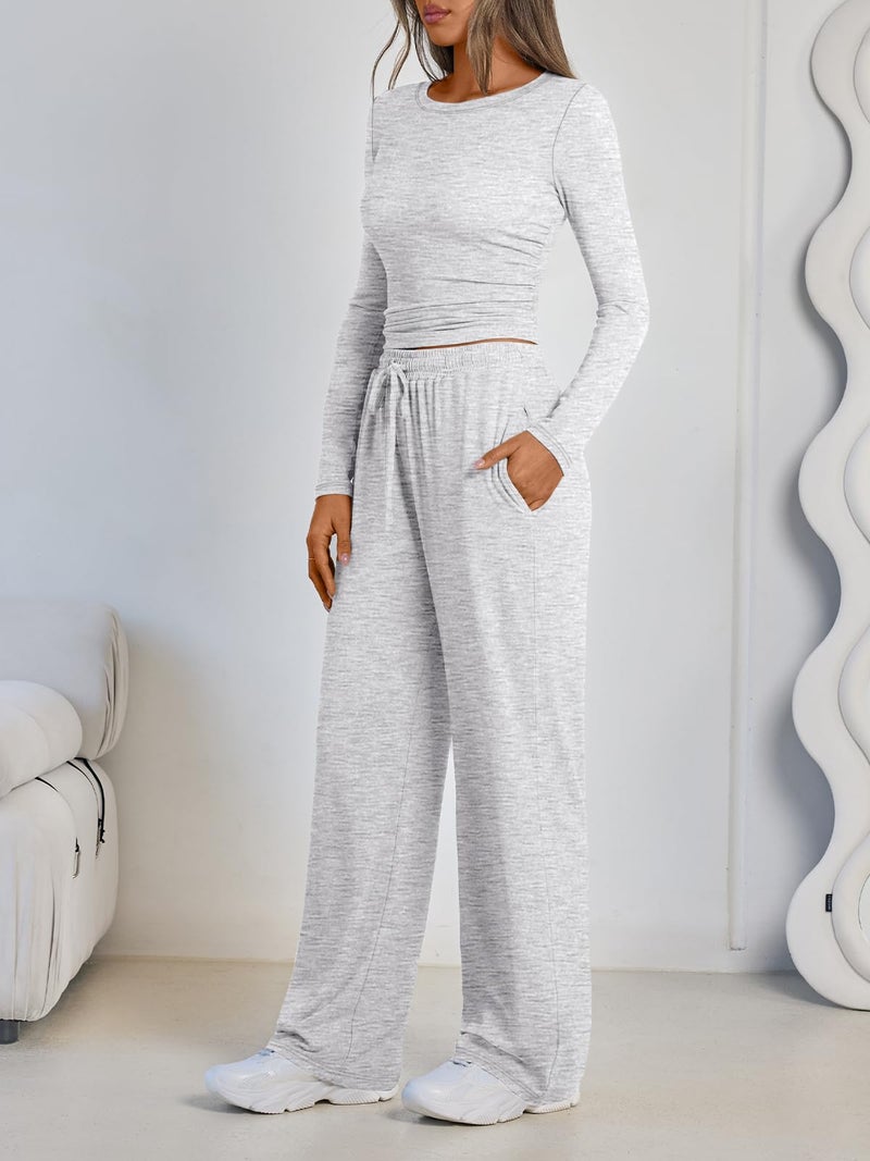 LILLUSORY Lounge Sets for Women Two 2 Piece matching Loungewear Sets Women Winter Clothing 2026 Fall Fashion Travel Airport Outfits Sweatsuits Casual Cute Clothes Oatmeal Grey XL - Image 3
