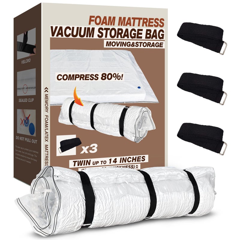 VacPack Queen Full Mattress Storage Vacuum Bag for Moving Storage, for Memory Foam Latex Mattress Thick and Tear Resistant - Image 1