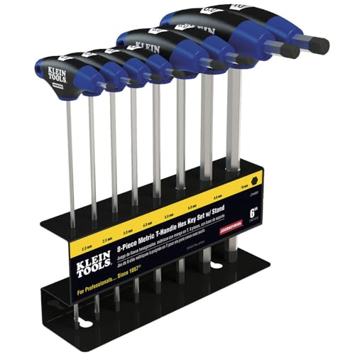 Klein Tools JTH68M THandle Hex Key Set Metric Sizes Allen Wrench Set with 6Inch Blades Stand Included 8Piece