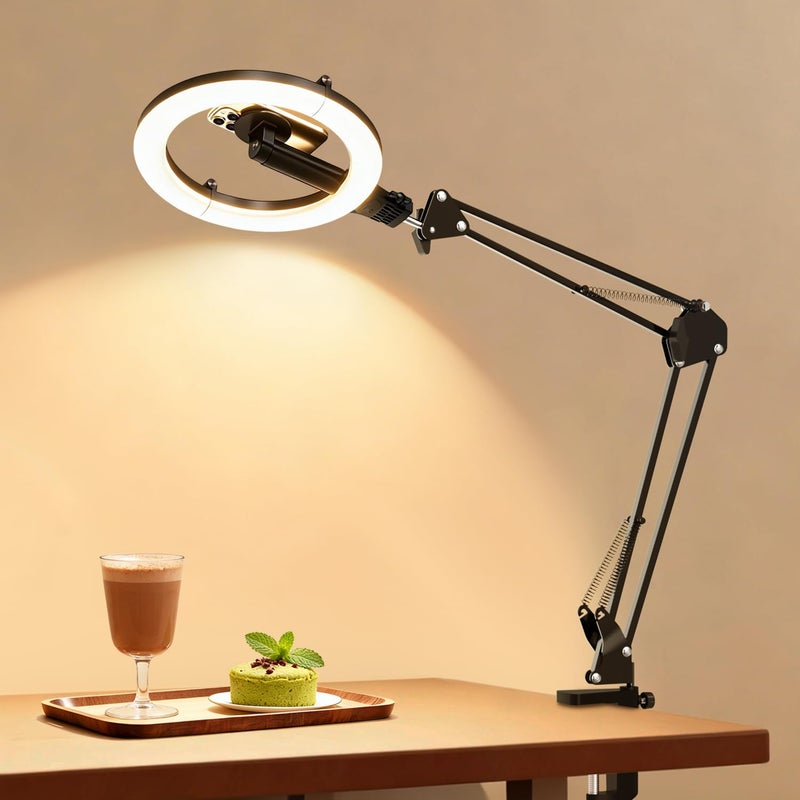 Stjiatu Magnetic Overhead Phone Mount with 10â€ Ring Light, 5000mAh Flexible Articulating Circle Lamp Table Tripod, iPhone Stand for Video Recording Cooking Nail, Zoom Meeting, Live Streaming Tiktok - Image 1
