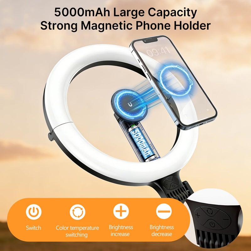 Stjiatu Magnetic Overhead Phone Mount with 10â€ Ring Light, 5000mAh Flexible Articulating Circle Lamp Table Tripod, iPhone Stand for Video Recording Cooking Nail, Zoom Meeting, Live Streaming Tiktok - Image 3