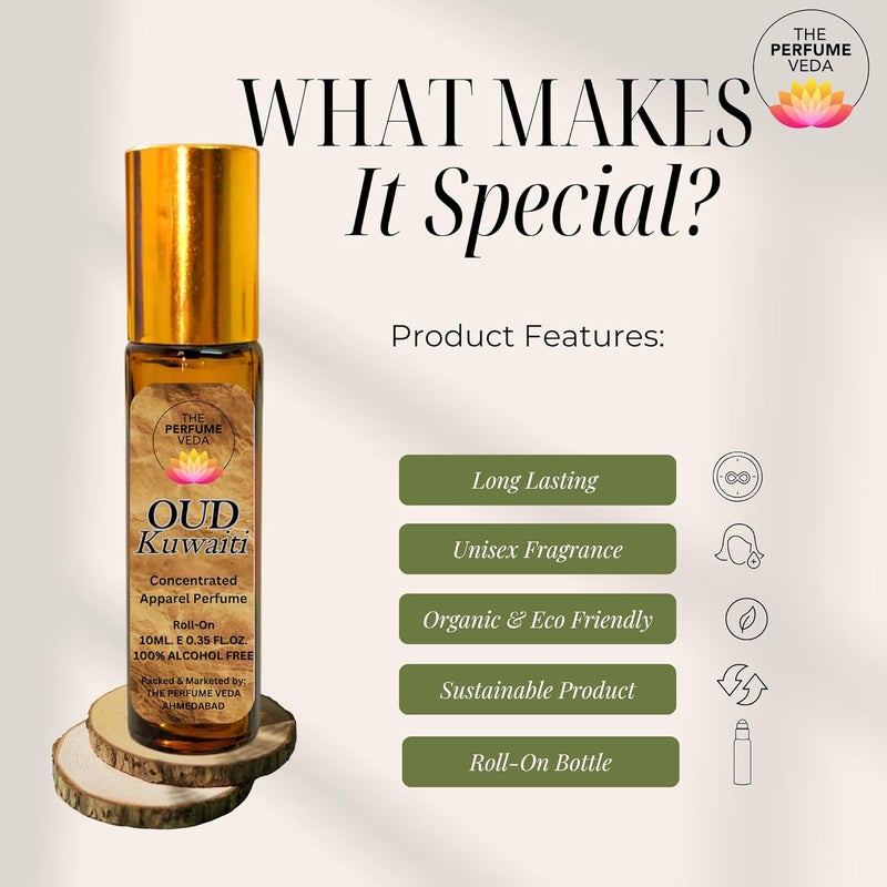 The Perfume Veda Oud Kuwaiti Attar with Agarwood Cedarwood Musk for Men and Women NonAlcoholic Rollon Long Lasting Fragrance Arabic Frgarance 10ML Pack - Image 3