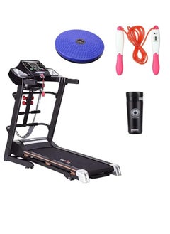 Topfit MT-732MS Digital Treadmill with Massage Belt, Sit-up Bench, Twister, 68 x 127 cm, 3.5 HP – Black, With Twister, Stainless Steel Mug, Square Glass Personal Scale 