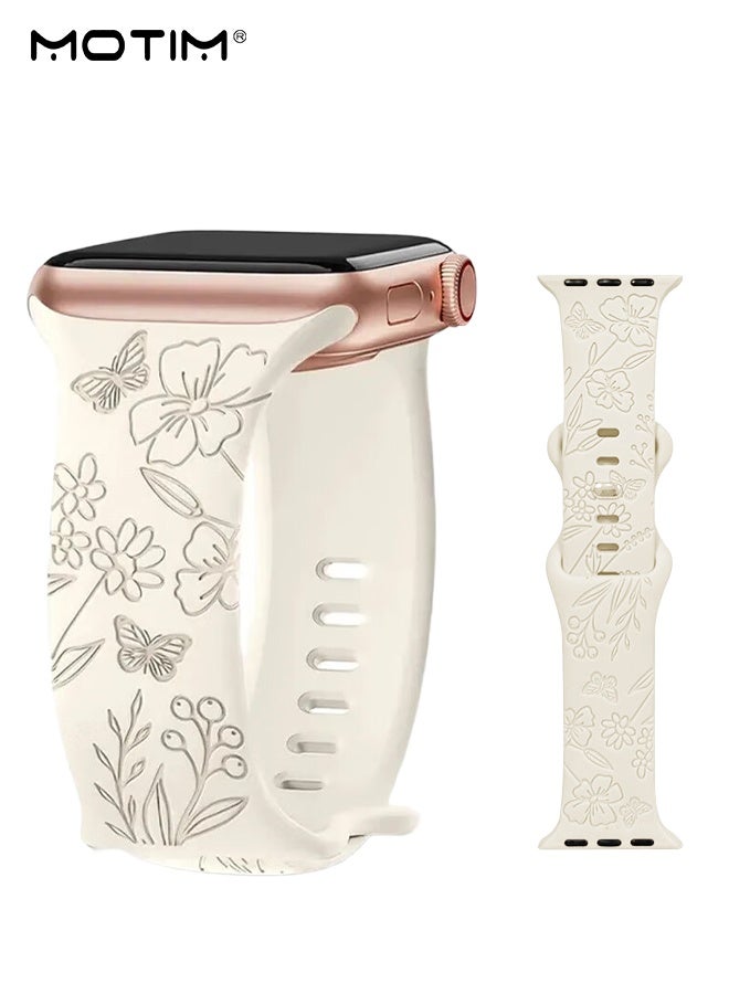 موتيم حزام بديل لساعة Apple Watch متوافق مع سوار Apple Watch مقاس 41 مم و 40 مم و 38 مم، بتصميم منقوش بأزهار، حزام رياضي ناعم من السيليكون لسوار iWatch Series SE 10 9 8 7 6 5 4 3 Ultra - Image 1