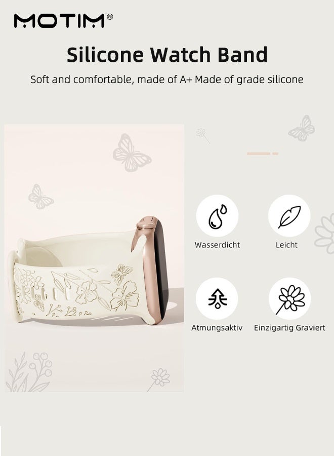 موتيم حزام بديل لساعة Apple Watch متوافق مع سوار Apple Watch مقاس 41 مم و 40 مم و 38 مم، بتصميم منقوش بأزهار، حزام رياضي ناعم من السيليكون لسوار iWatch Series SE 10 9 8 7 6 5 4 3 Ultra - Image 2