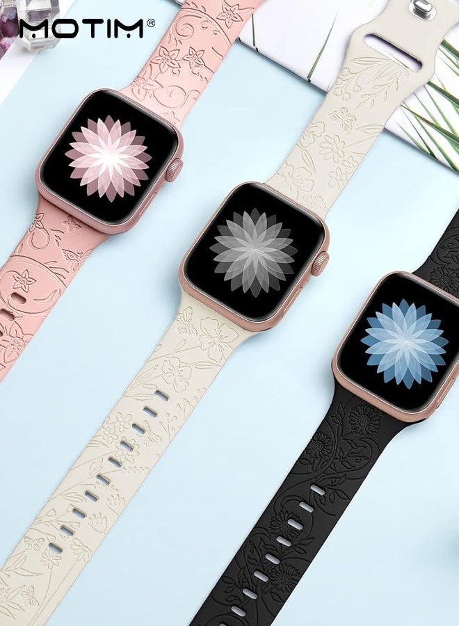 موتيم حزام بديل لساعة Apple Watch متوافق مع سوار Apple Watch مقاس 41 مم و 40 مم و 38 مم، بتصميم منقوش بأزهار، حزام رياضي ناعم من السيليكون لسوار iWatch Series SE 10 9 8 7 6 5 4 3 Ultra - Image 3