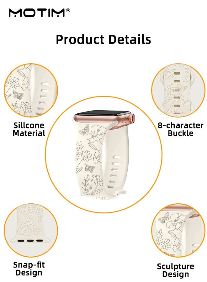 موتيم حزام بديل لساعة Apple Watch متوافق مع سوار Apple Watch مقاس 41 مم و 40 مم و 38 مم، بتصميم منقوش بأزهار، حزام رياضي ناعم من السيليكون لسوار iWatch Series SE 10 9 8 7 6 5 4 3 Ultra - Image 4