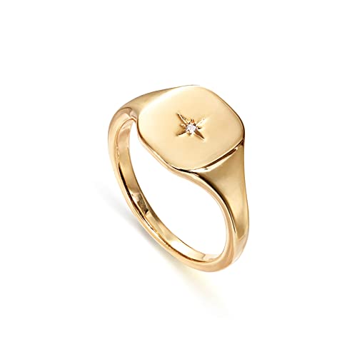 PAVOI 14K Gold Plated Signet Ring for Women | Bold Stackable Ring (Yellow Gold, 5) - Image 1