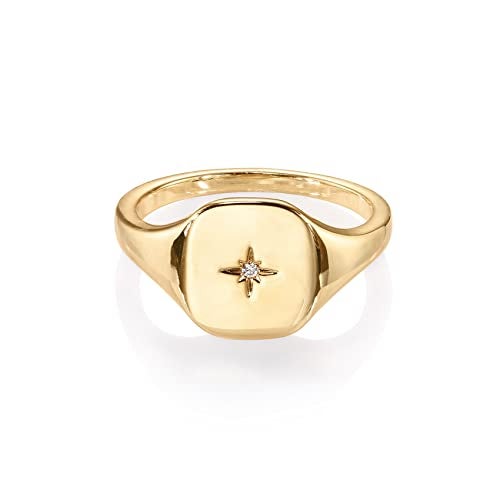 PAVOI 14K Gold Plated Signet Ring for Women | Bold Stackable Ring (Yellow Gold, 5) - Image 4