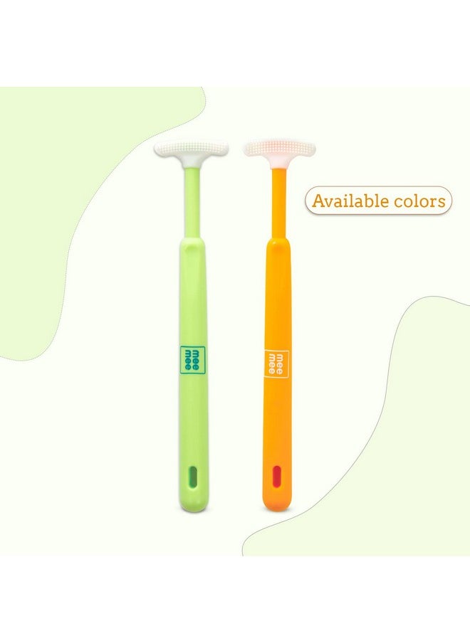 mee mee - Mee Mee Tongue Cleaner for Baby | Tender Baby Oral Cleaner Toothbrush with Silicone Scraper | Suitable from 6+ Months | With Non-Slip Handle, Soft Rubber Tip and Easy Grip for Kids/Babies (Orange) - Image 1