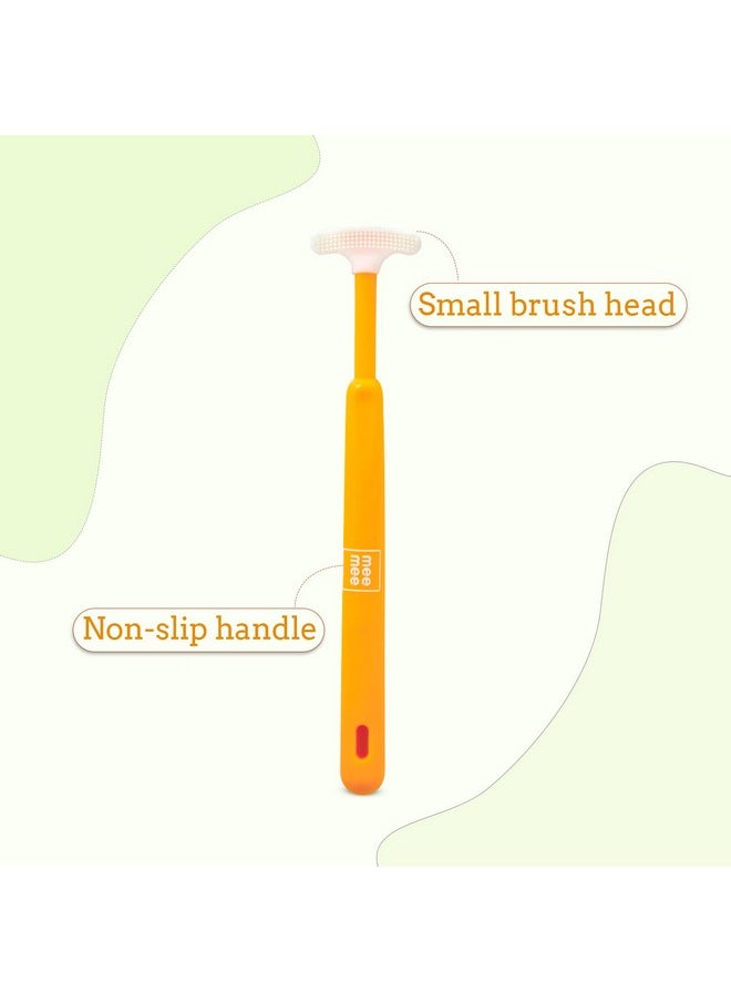 mee mee - Mee Mee Tongue Cleaner for Baby | Tender Baby Oral Cleaner Toothbrush with Silicone Scraper | Suitable from 6+ Months | With Non-Slip Handle, Soft Rubber Tip and Easy Grip for Kids/Babies (Orange) - Image 1