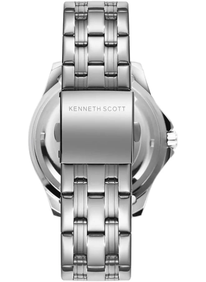 KENNETH SCOTT Kenneth Scott Men's Quartz Movement Watch, Analog Display and Stainless Steel Strap - K22009-SBSN, Silver