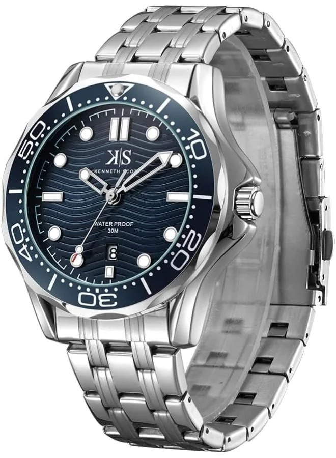 كينيث سكوت Kenneth Scott Men's Quartz Movement Watch, Analog Display and Stainless Steel Strap - K22009-SBSN, Silver