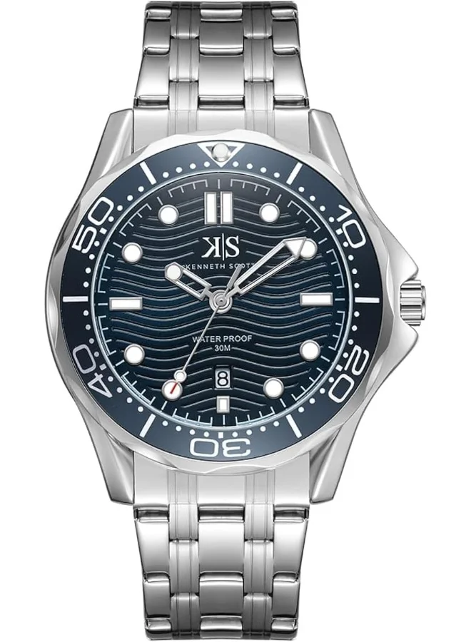 كينيث سكوت Kenneth Scott Men's Quartz Movement Watch, Analog Display and Stainless Steel Strap - K22009-SBSN, Silver