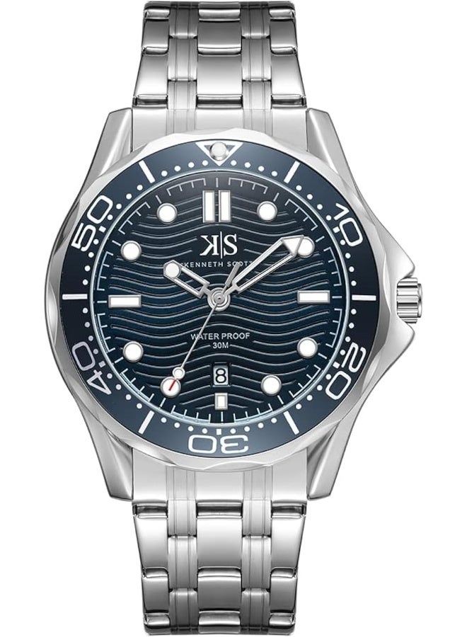 كينيث سكوت ساعة كينيث سكوت للرجال بحركة كوارتز وشاشة تناظرية وسوار من الفولاذ المقاوم للصدأ - فضي - Image 1