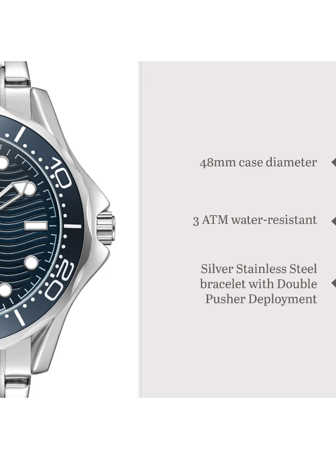 Kenneth Scott Blue Kenneth Scott Men's Quartz Movement Watch, Analog Display and Stainless Steel Strap - K22009-SBSN, Silver for Men | Best Price UAE