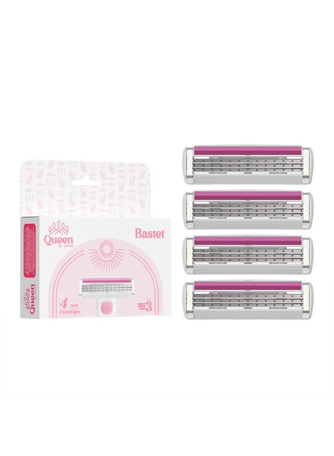 Queen By Lord Bastet 3 Blade Women’s Razor – Handle + 2 Cartridges for Gentle Daily Shaving & Shaving Foam For Women & Bastet 3 Blade Razor Refills – 4 Triple-Blade Cartridges for Soft, Comfortable Shave - Image 4