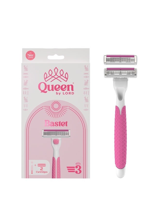 Queen By Lord Bastet 3 Blade Women’s Razor – Handle + 2 Cartridges for Gentle Daily Shaving & Shaving Foam For Women & Bastet 3 Blade Razor Refills – 4 Triple-Blade Cartridges for Soft, Comfortable Shave - Image 2