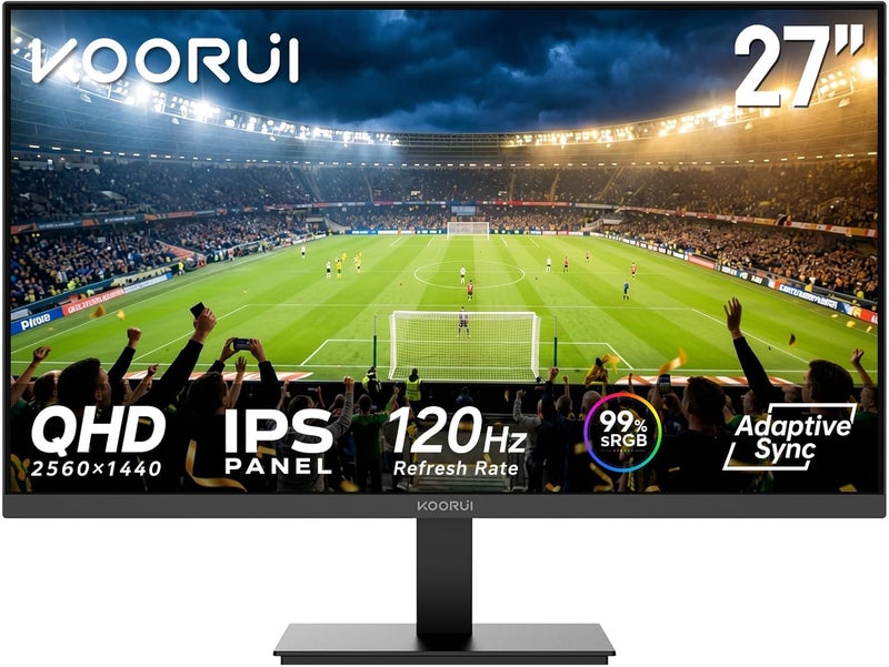 KOORUI 27 Inch QHD(2560x1440) IPS Monitor, 120Hz 1ms PC Monitor, MPRT HDR10, 99% sRGB 95% DCI-P3, Adaptive Sync Compatible, Eye-Care, Tilt Adjustable, VESA Mount - Image 1
