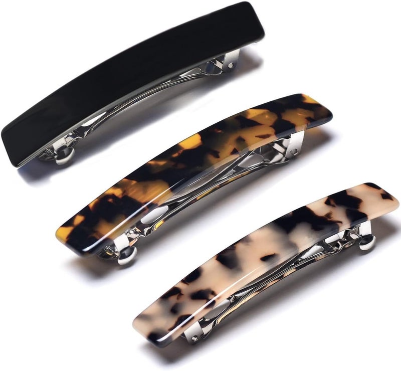 Fsmiling Hair Barrettes for Women French Hair Barrette Clip Small Acetate Hair Clips Barrette No Slip Hair Accessories 3-Pack - Image 1