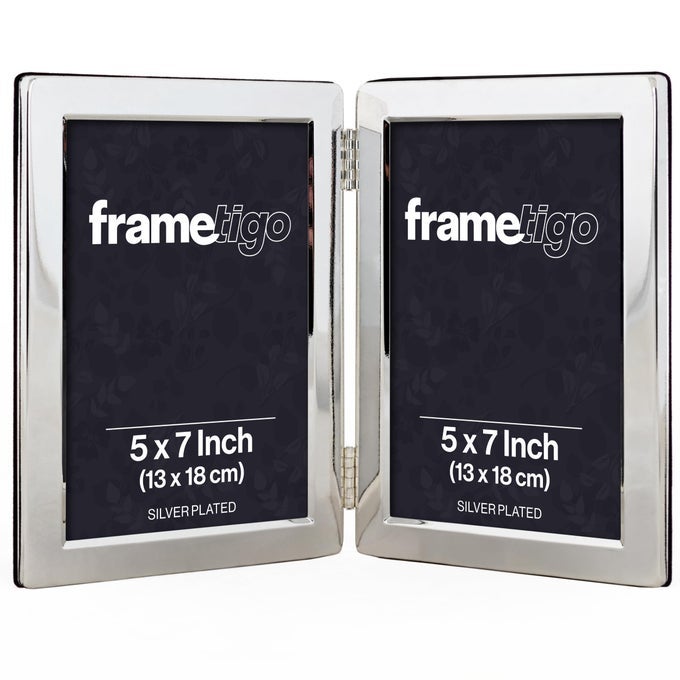 Silver Plated Flat Edge Double Photo Frame 5x7 13x18cm Photo Size Portrait Orientation Real Glass Window Traditional Silver Picture Frames Tarnish Resistant
