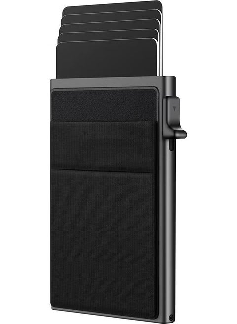 Slim Aluminum Card Holder Wallet for Men [2025 Upgrade] RFID Blocking Money Pocket Pop Up Wallet, Holds 5+ Cards Plus Cash (Black)