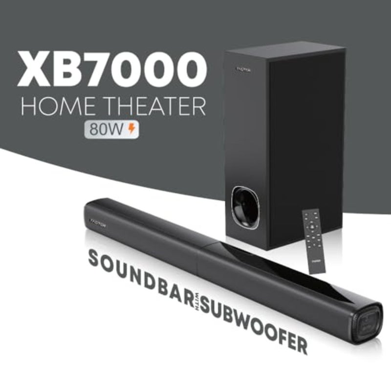 مسرح منزلي XB7000 2.1 قناة، مكبر صوت مع مضخم صوت، نظام مسرح أسود بقدرة 80 وات مثبت على الحائط، صوت جهير عميق مثير. بلوتوث، HDMI ARC، بصري، AUX، USB للتلفزيون، الكمبيوتر الشخصي مع جهاز التحكم عن بعد - Image 4