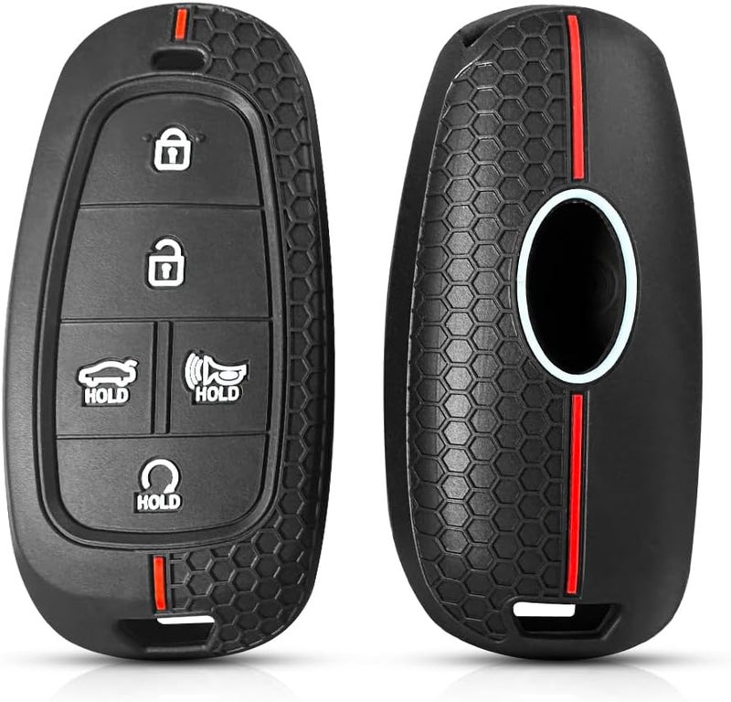 7Cylinder Silicone Key Fob Cover for Hyundai - 2 Pcs Anti Scratch Waterproof with Keychain (5 Buttons)