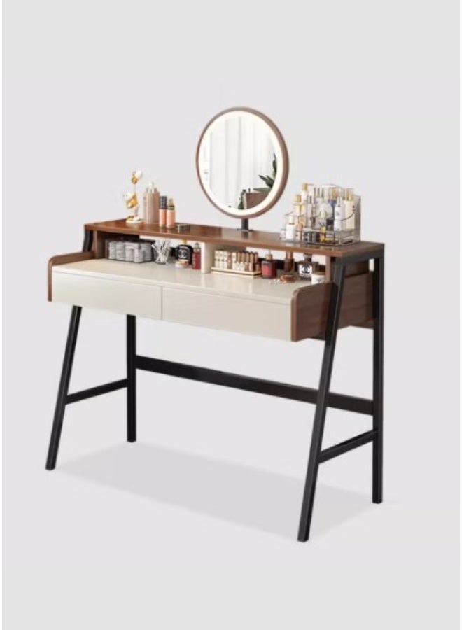 إكسبرت طاولة تزيين (تسريحة) عصرية بتصميم  أنيق,بسطح خشبي ودرجين مع مرآة LED دائرية,موفرة للمساحة - Image 1