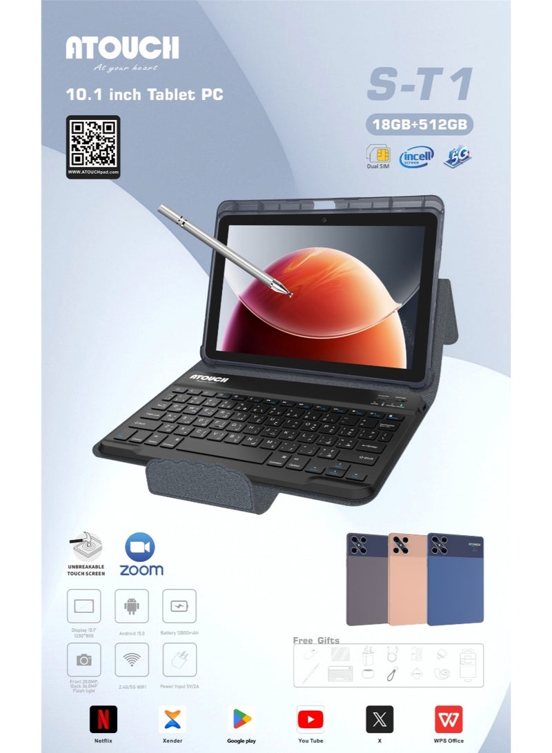 ATOUCH S-T1 10.1-Inch In-Cell Display Android 15 Smart Tablet 18GB RAM 512GB ROM Dual SIM 5G Wi-Fi Tab with Keyboard, Mouse, Stylus And Cover – Blue - Image 4