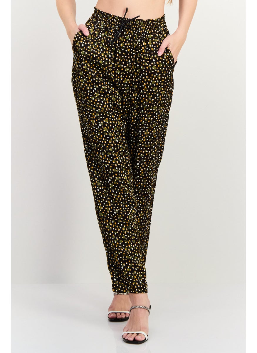 Scotch & Soda Women Regular Fit 32 Length Allover Print Tapered Pants, Dark Brown  - Image 1