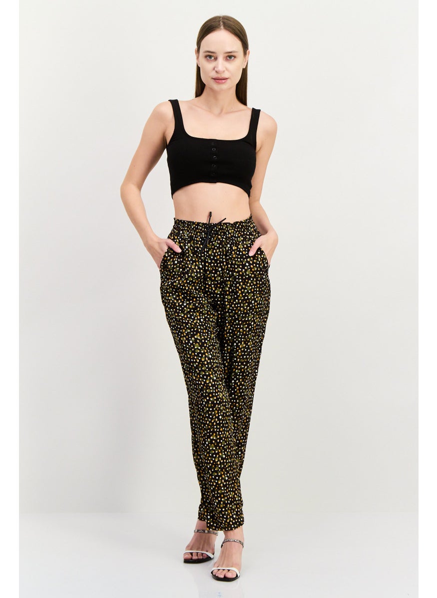 Scotch & Soda Women Regular Fit 32 Length Allover Print Tapered Pants, Dark Brown  - Image 3
