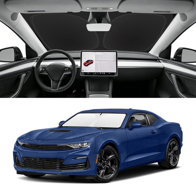 SLOGENTO Custom Fit Windshield Sun Shade for Chevy Camaro 2016-2024, Blocks UV & Heat, Front Window Sunshade Accessories, Easy Fold & Store Keep Your Car Cooler - Image 1