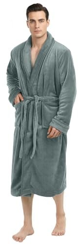 NY Threads Mens Robe, Luxury Plush Fleece Mens Bathrobe, Spa Bath Robe for Men, Large-X-Large, Steel Gray - Image 2