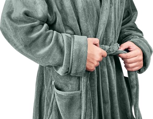 NY Threads Mens Robe, Luxury Plush Fleece Mens Bathrobe, Spa Bath Robe for Men, Large-X-Large, Steel Gray - Image 5