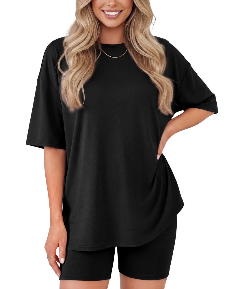 ZOOSIXX 2 Piece Sets for Women Summer - Oversized T-Shirt and Biker Shorts Lounge Sets Matching Outfit for Travel Casual - Image 1