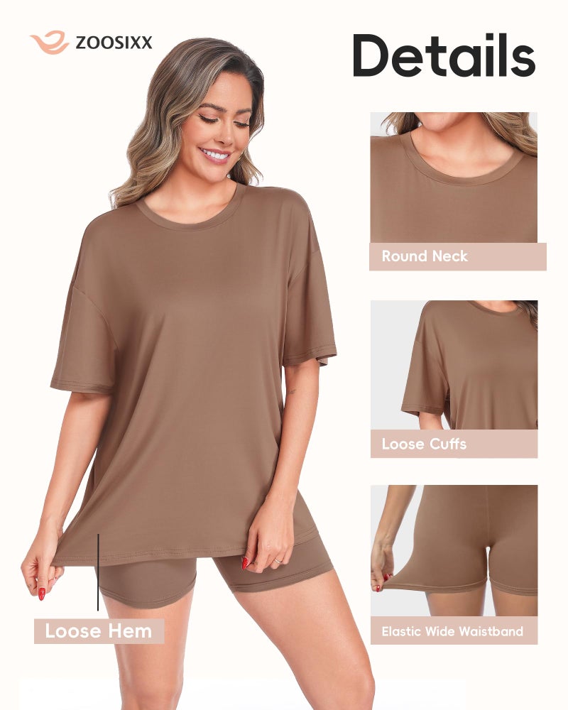 ZOOSIXX 2 Piece Sets for Women Summer - Oversized T-Shirt and Biker Shorts Lounge Sets Matching Outfit for Travel Casual - Image 4