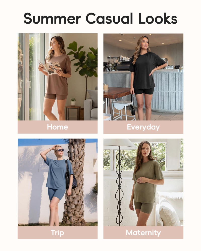 ZOOSIXX 2 Piece Sets for Women Summer - Oversized T-Shirt and Biker Shorts Lounge Sets Matching Outfit for Travel Casual - Image 5