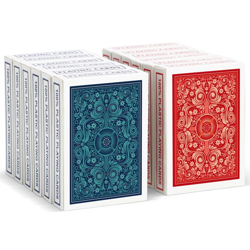 Timenued Playing Cards 12 PackPlastic Waterproof Playing Cards Bulk for Adults12 Decks of Poker Cards Professional SetWide Poker Size Regular Index 6 Blue 6 Red - Image 3